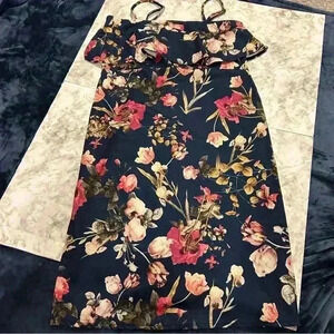 ASOS Blue Floral Spaghetti Strap Ruffle Knee Length Dress Size 12